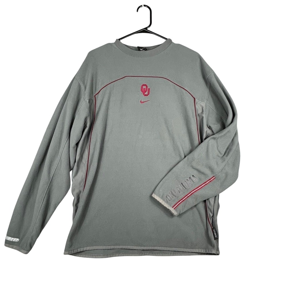 Nike Oklahoma Sooners Therma Fit Fleece Pullover Sweatshirt Men's Large Gray Y2k